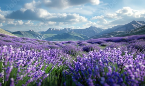 Rolling hills of lavender in full bloom, 4K hyperrealistic photo