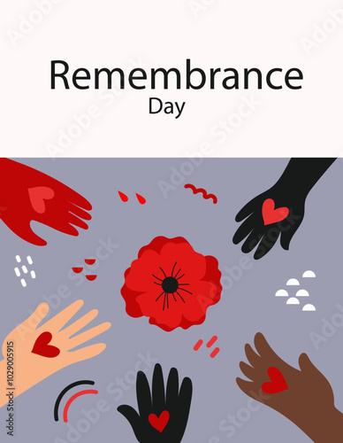 Red bright poppy flower. Memorial Day, Anzac Day. Lest We forget. international symbol of peace.Vector abstract hand drawn line art banner for Remembrance Day. 