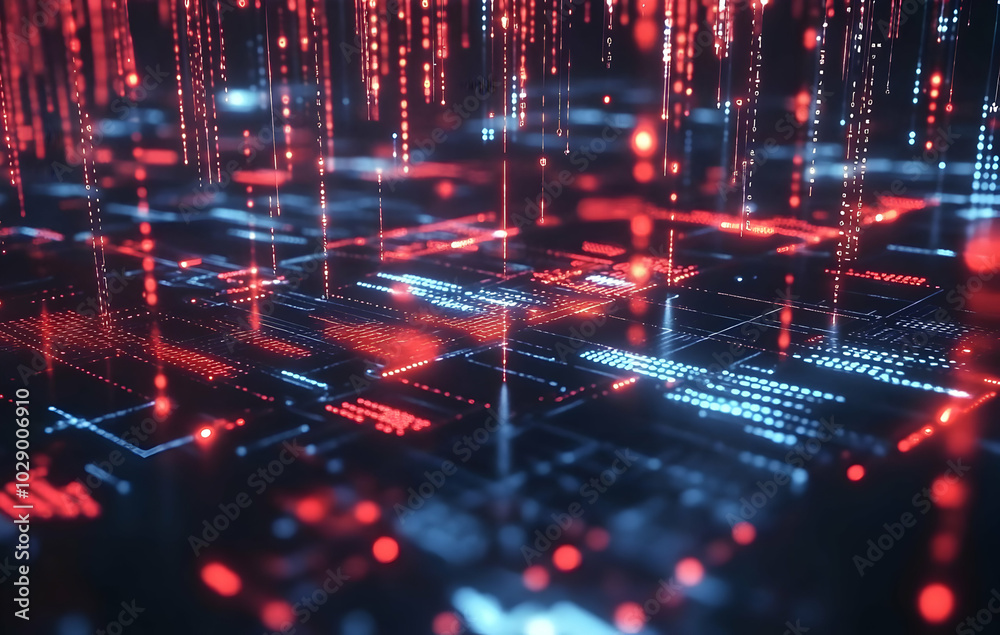 Abstract Red Digital Data Background with Glowing Effects Abstract Red Digital Data Background with Glowing Effects