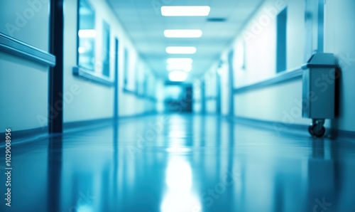  Creative Abstract Marketing Background Featuring a Blurred Hospital Corridor, Showcasing Luxurious Architectural Design and Health Care Equipment, Ideal for Clinic Environments and AI-Generated Wallp