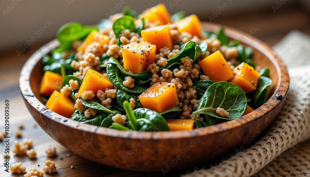Cozy Winter Harvest Salad with Roasted Butternut Squash, Wilted Spinach, and Nutty Quinoa Cozy Winter Harvest Salad with Roasted Butternut Squash, Wilted Spinach, and Nutty Quinoa