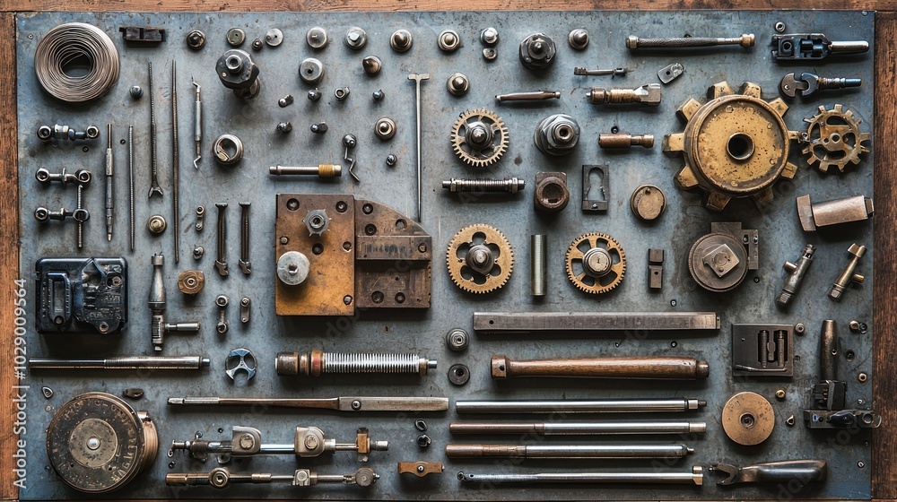 2. A collection of tools and machines used in manufacturing neatly arranged for display. 2. A collection of tools and machines used in manufacturing neatly arranged for display.