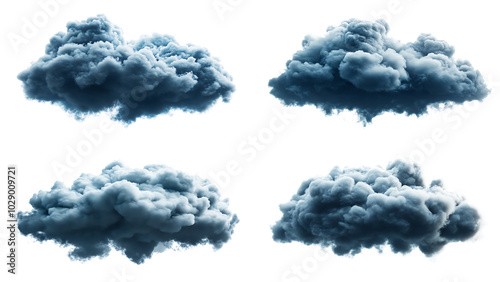 Blue white clouds isolated on transparent background.