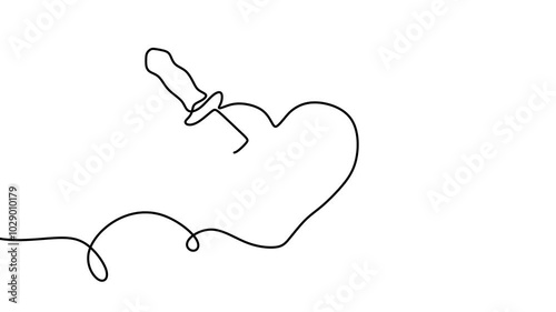 Continuous drawing line art of love symbol with black line and white background. One line