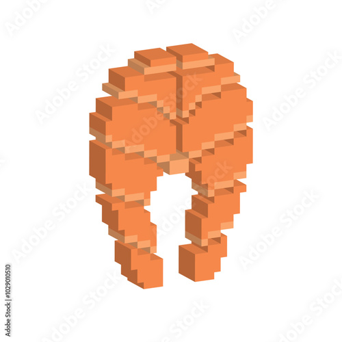Isometric 3d  pixel salmon slice icon. Vector pixel art salmon slice 8 bit for game company logo template