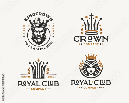 Set vintage bundle luxury crown king and queen elegant logo design for business company