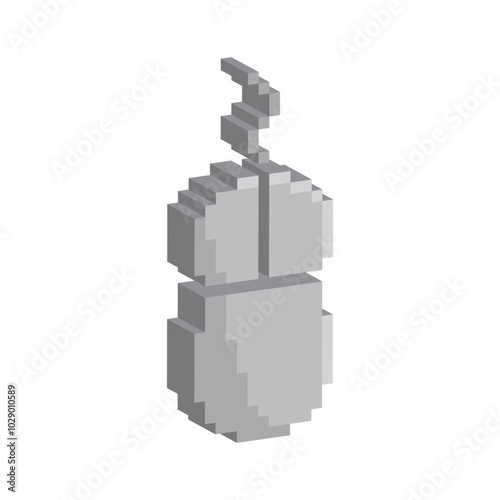 Isometric 3d  computer mouse icon 8 bit, pixel art icon for game logo.