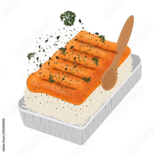 Vector Illustration Logo Clipart Levitation Salmon Kani Mentai Rice