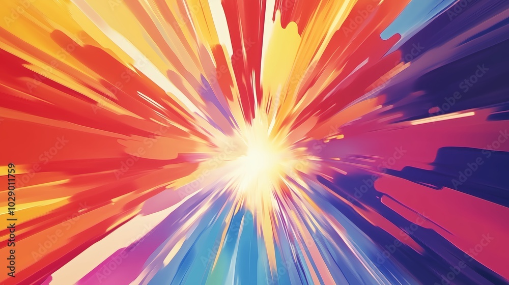 Obraz premium Dynamic burst of colorful energy with vibrant hues radiating outward in a striking abstract design