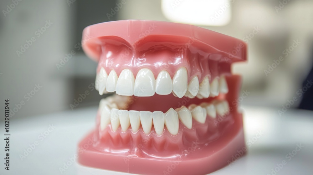 Close-up of a dental hygienist’s hand using a scaler on a model. Close-up of a dental hygienist’s hand using a scaler on a model.