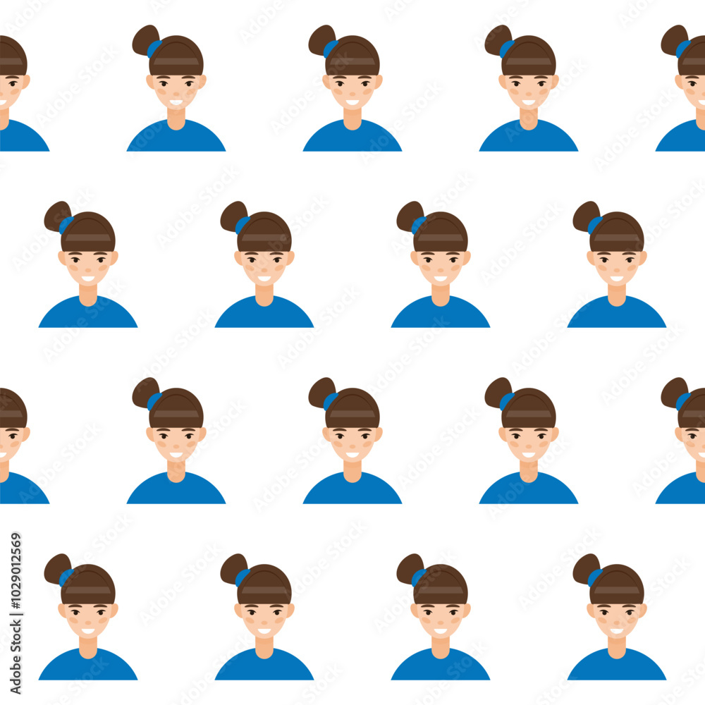 Happy Girl Kid Character Avatar Seamless Pattern Background. Positive Smiling Funny Face Portrait. Happy Birthday Party Wallpaper or Wrapping Paper Print. Joyful Cheerful Child Portrait Fabric Texti Happy Girl Kid Character Avatar Seamless Pattern Background. Positive Smiling Funny Face Portrait. Happy Birthday Party Wallpaper or Wrapping Paper Print. Joyful Cheerful Child Portrait Fabric Texti