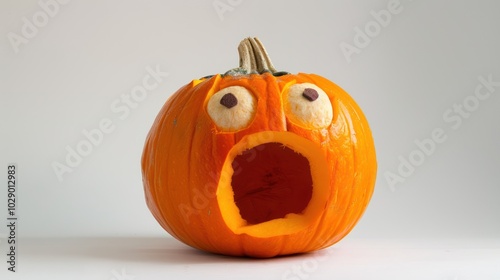 Carved Pumpkin with Wide Open Mouth and Eyes photo