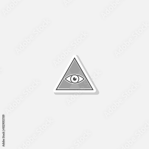 Eye of Providence sign. Masonic symbol sticker isolated on gray background
