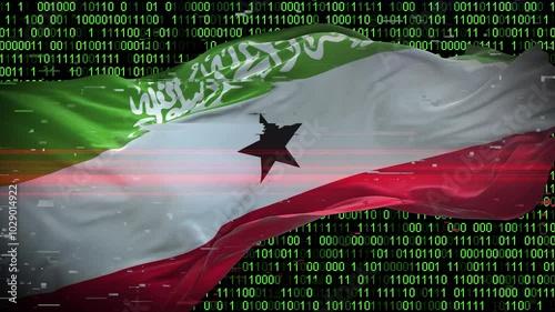 Binary code on flag of Somaliland. Program source code or Hacker concept on Somaliland flag. Somaliland digital technology security, hacking or programming photo