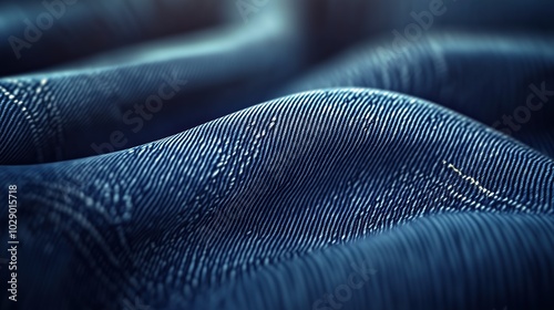 Wallpaper Mural Close-up view of a blue denim texture highlighting the detailed fabric grain and threads. This perfectly symmetrical composition centers on the high-quality craftsmanship and natural appeal of denim,  Torontodigital.ca