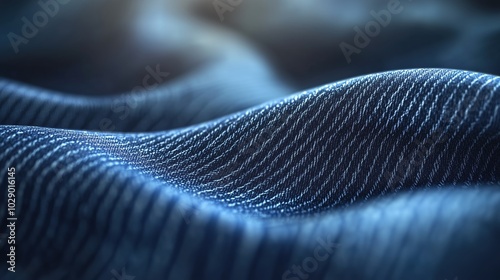 Wallpaper Mural Close-up view of a blue denim texture highlighting the detailed fabric grain and threads. This perfectly symmetrical composition centers on the high-quality craftsmanship and natural appeal of denim,  Torontodigital.ca