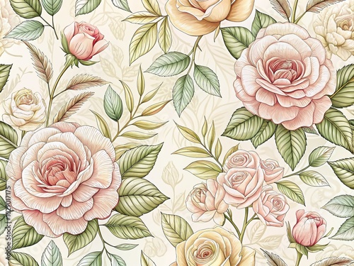 Luxury Rose Line Art Background for Vintage Wedding Invitations and Summer Floral Designs