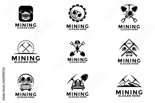 Set of Mining company vintage logo vector illustration design. Mining logo design icon template Collections