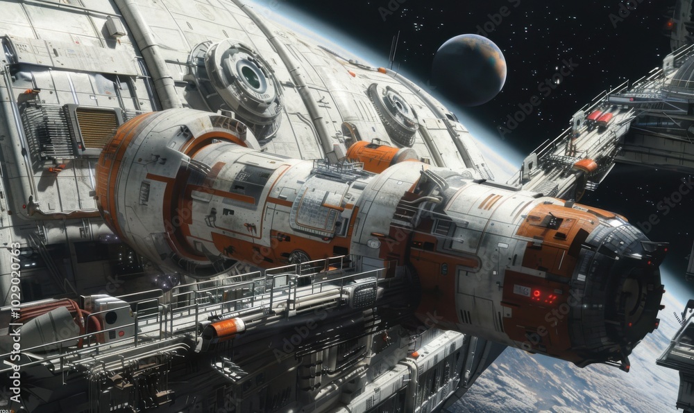 Advanced spacecraft docking at a station, 4K hyperrealistic photo Advanced spacecraft docking at a station, 4K hyperrealistic photo