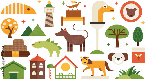 Graphic pictographs and signs vector illustration for the zoo isolated on transparent background