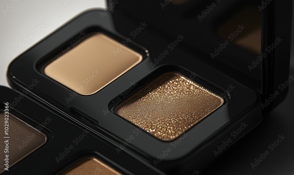 Fototapeta premium Gold and brown eyeshadow in black palette.