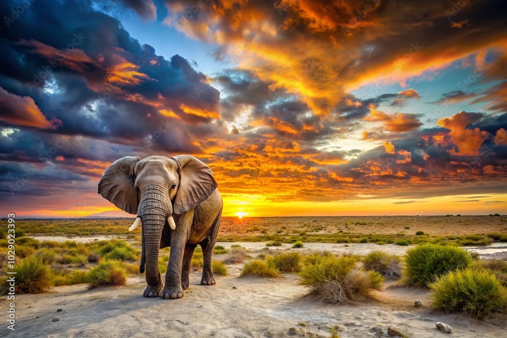 Fototapeta premium Majestic African Elephant in Etosha National Park - HDR Photography