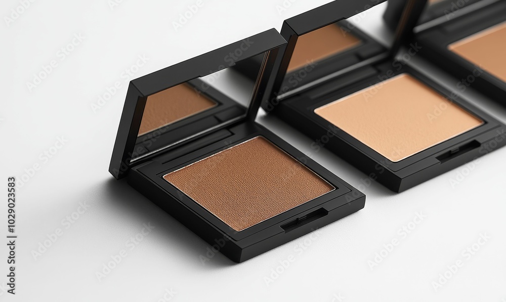 Three open eyeshadow palettes on white background.