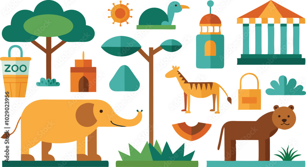 Fototapeta premium Pictographs and signs vector illustration for the zoo isolated on white background