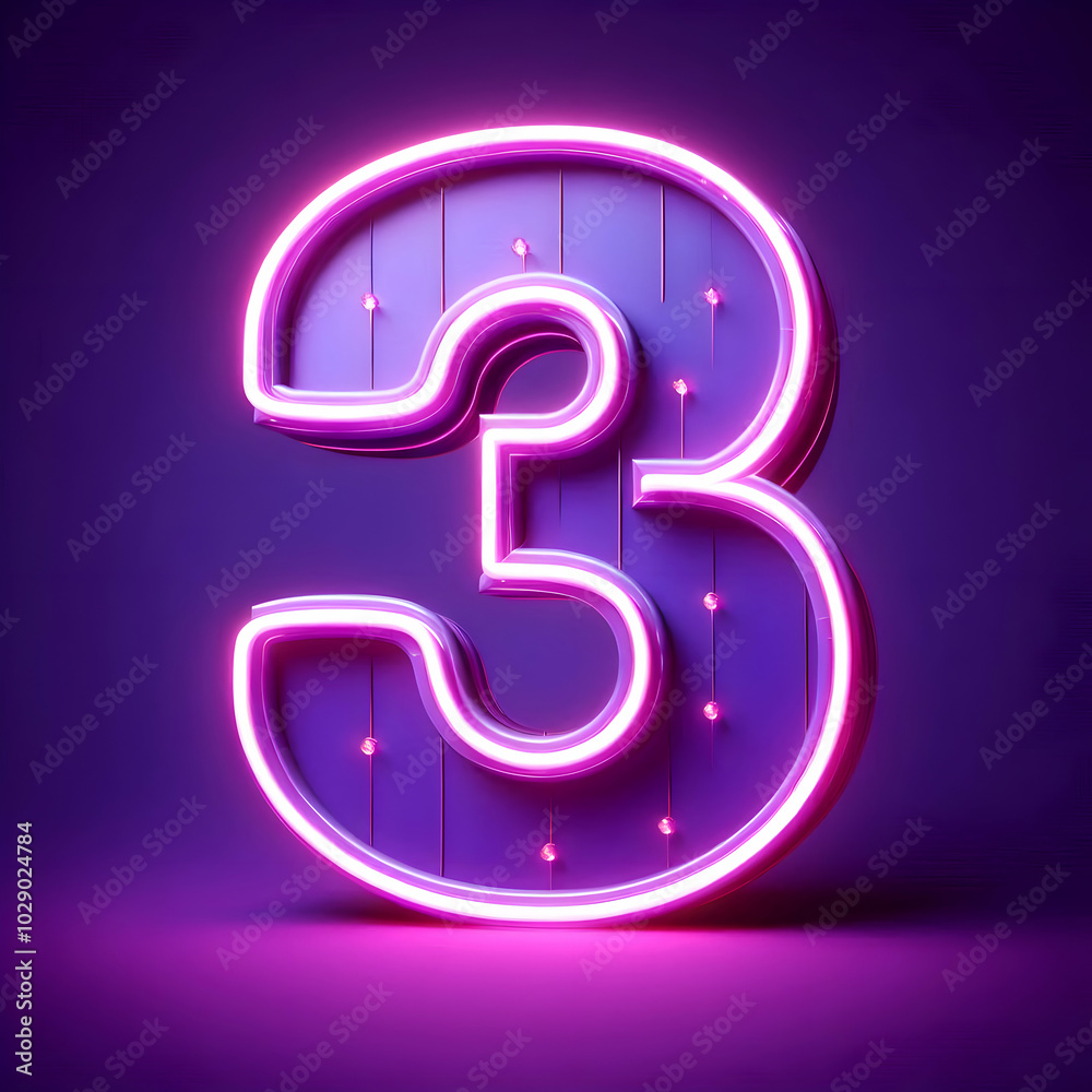3d purple neon 3 number isolated 3d purple neon 3 number isolated