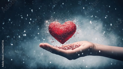 Obraz na płótnie Crypto donations flowing into a heart symbol, representing impactful giving and generosity in the digital currency landscape w salonie