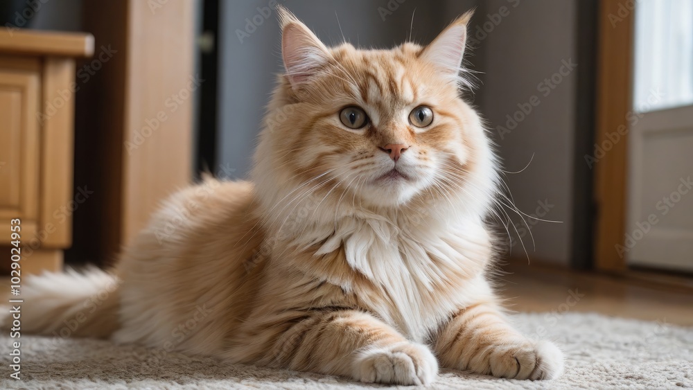 Cream siberian cat in the living room Cream siberian cat in the living room
