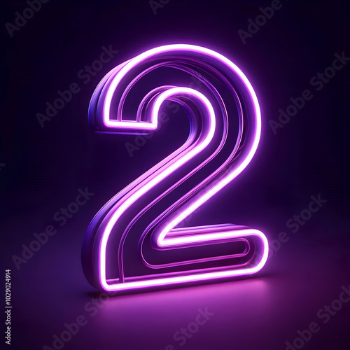 3d purple neon 2 number isolated
