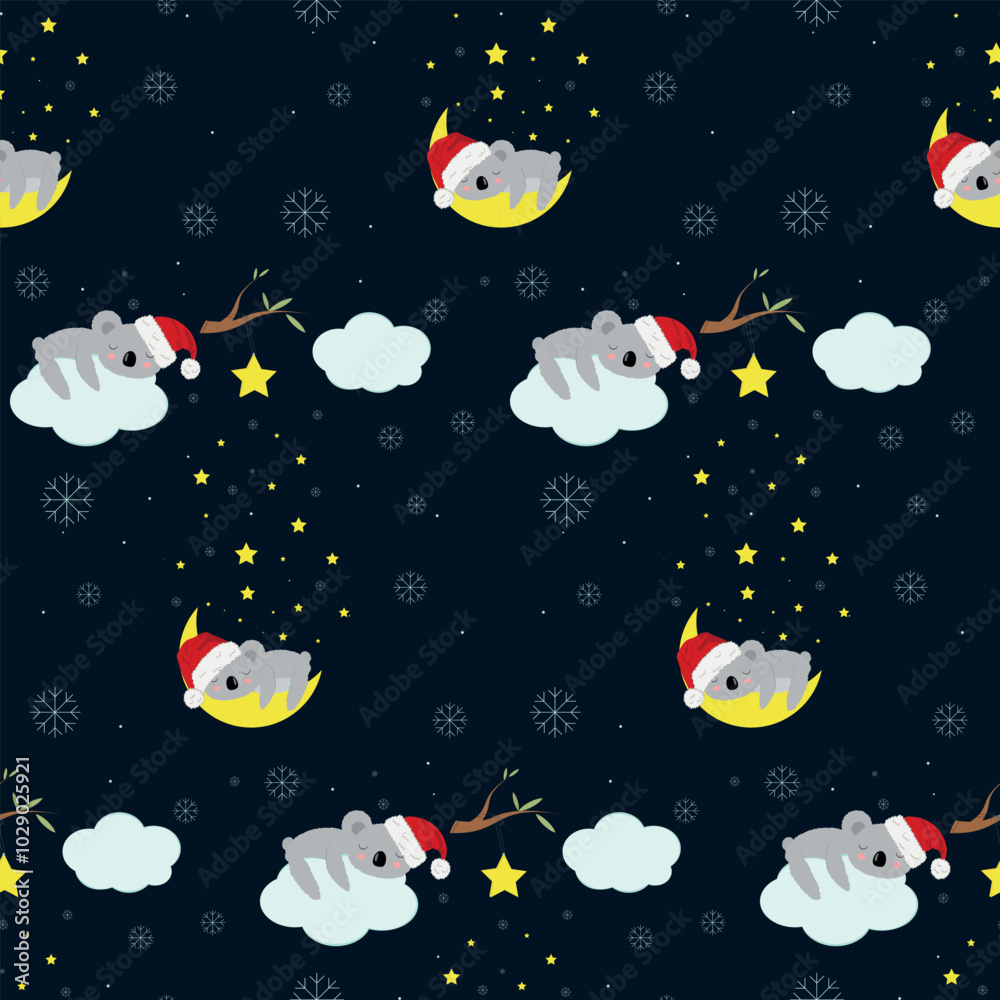 Naklejka premium New Year's koala pattern on a dark background.
