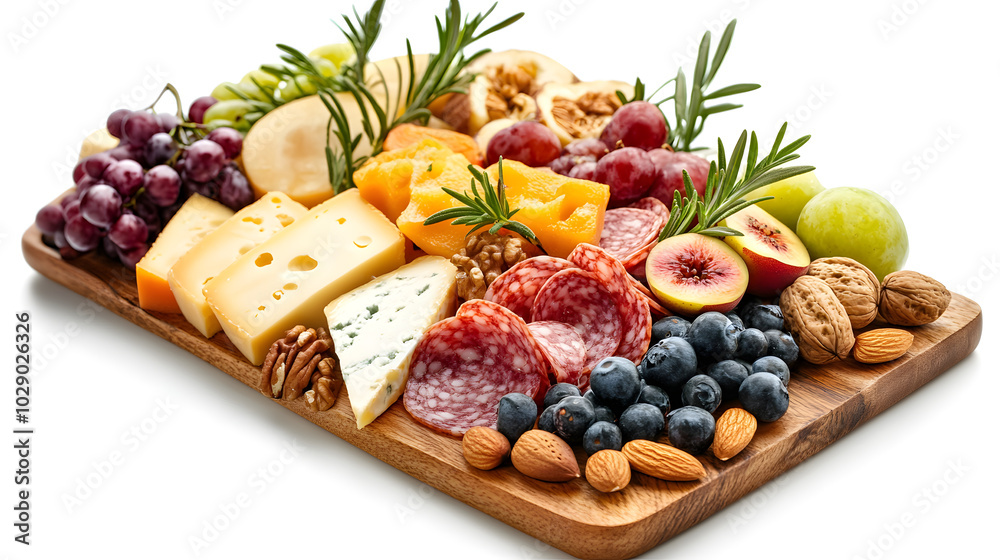 Visually Appealing Cheese Board with Thin Slices of Artisanal Cheeses and Colorful Accents Against a Pure White Background for Decorative Wallpaper Ideas Visually Appealing Cheese Board with Thin Slices of Artisanal Cheeses and Colorful Accents Against a Pure White Background for Decorative Wallpaper Ideas