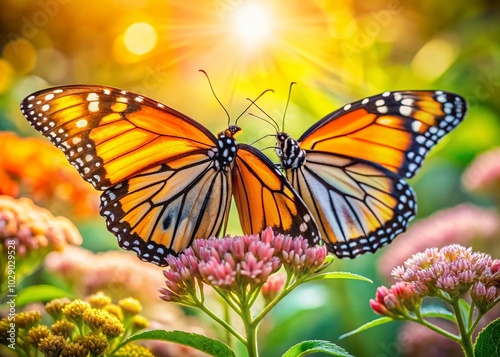 Mating Monarch Butterflies in Vibrant Natural Habitat