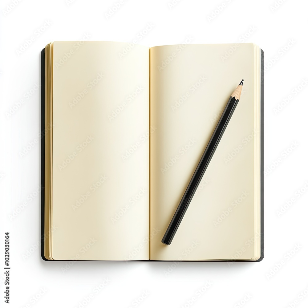 A pencil is sitting on top of a blank page in a notebook A pencil is sitting on top of a blank page in a notebook