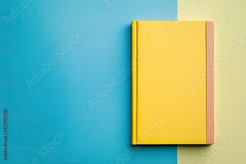 A yellow book is on a blue background