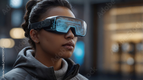 Person Wearing Augmented Reality Glasses Outdoors