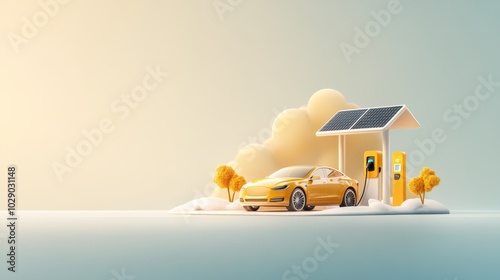 Solar-powered electric car charging station featuring a digital wallet interface, symbolizing clean energy and cryptocurrency innovation photo