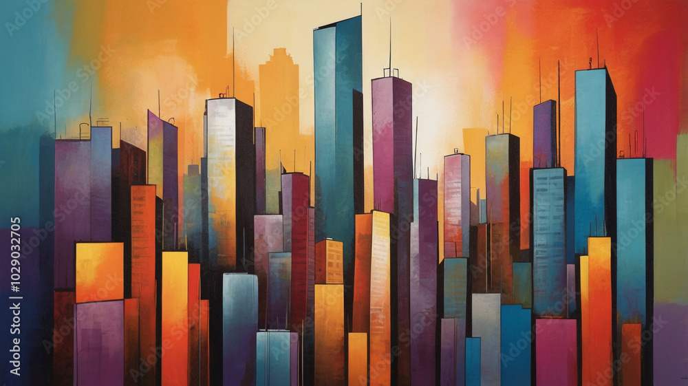 Vibrant Abstract Cityscape with Shifting Colors Vibrant Abstract Cityscape with Shifting Colors
