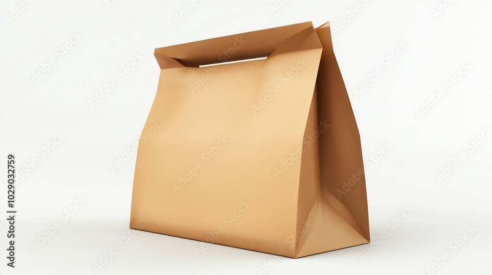A brown paper bag with a handle, isolated on a white background. A brown paper bag with a handle, isolated on a white background.