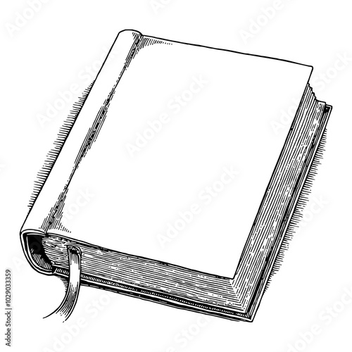 Closed Book with Blank Cover in Detailed Black and White Outline Line Art Drawing Style