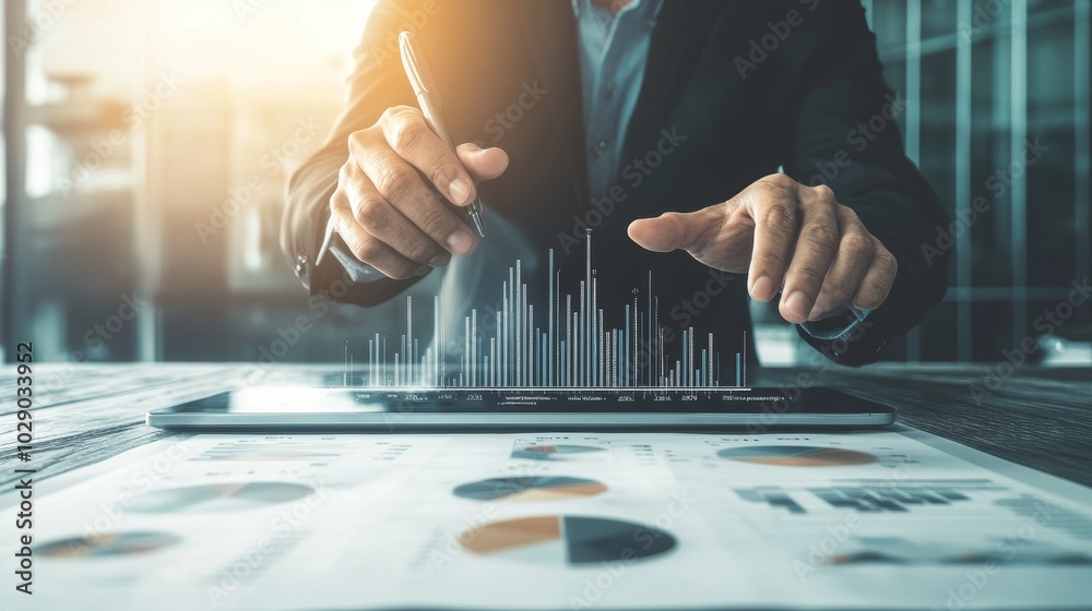 Financial advisor guiding clients on equity distribution, utilizing technology for personalized investment consultations and management