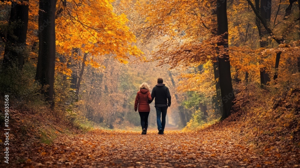Couple Enjoying a Walk Through a Serene Forest Trail Couple Enjoying a Walk Through a Serene Forest Trail
