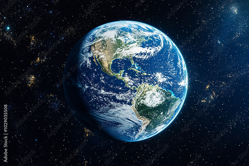 Earth viewed from space showing continents and oceans in detail