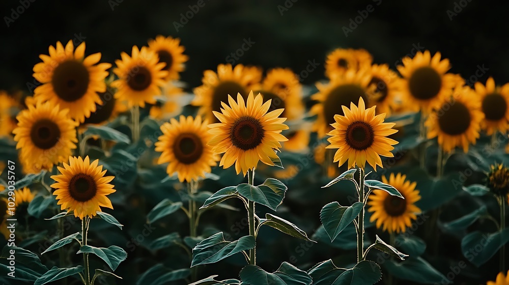 Sunflowers blooming in a field under the bright summer sun Sunflowers blooming in a field under the bright summer sun