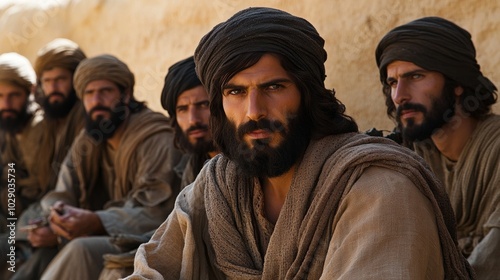 Middle Eastern Men Wearing Traditional Headscarves and Robes