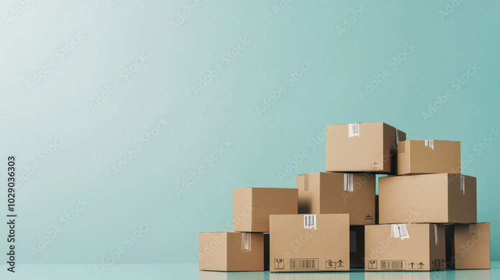 Stack of cardboard boxes against pastel color background, concept of shipping Stack of cardboard boxes against pastel color background, concept of shipping