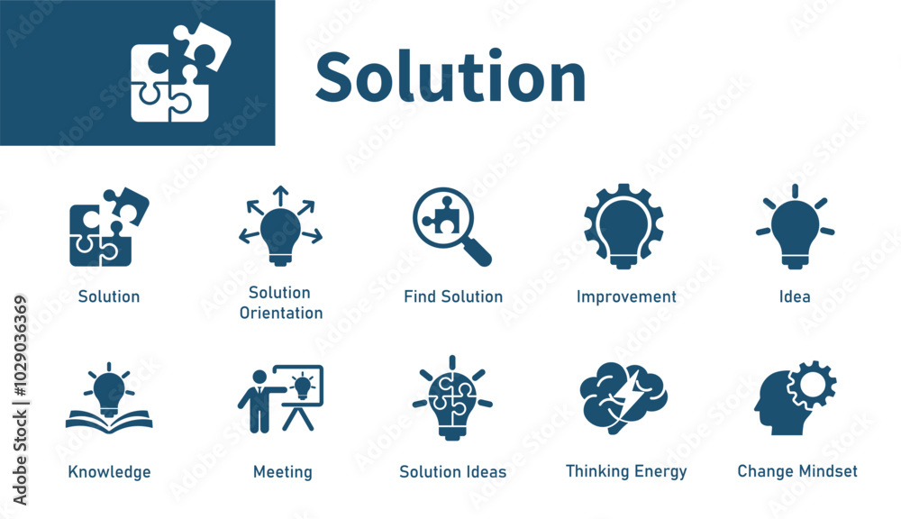 Solution icon. Set of solid vector icons on the theme of idea, improvement, intelligence, problem solving, light bulb. Solution icon. Set of solid vector icons on the theme of idea, improvement, intelligence, problem solving, light bulb.