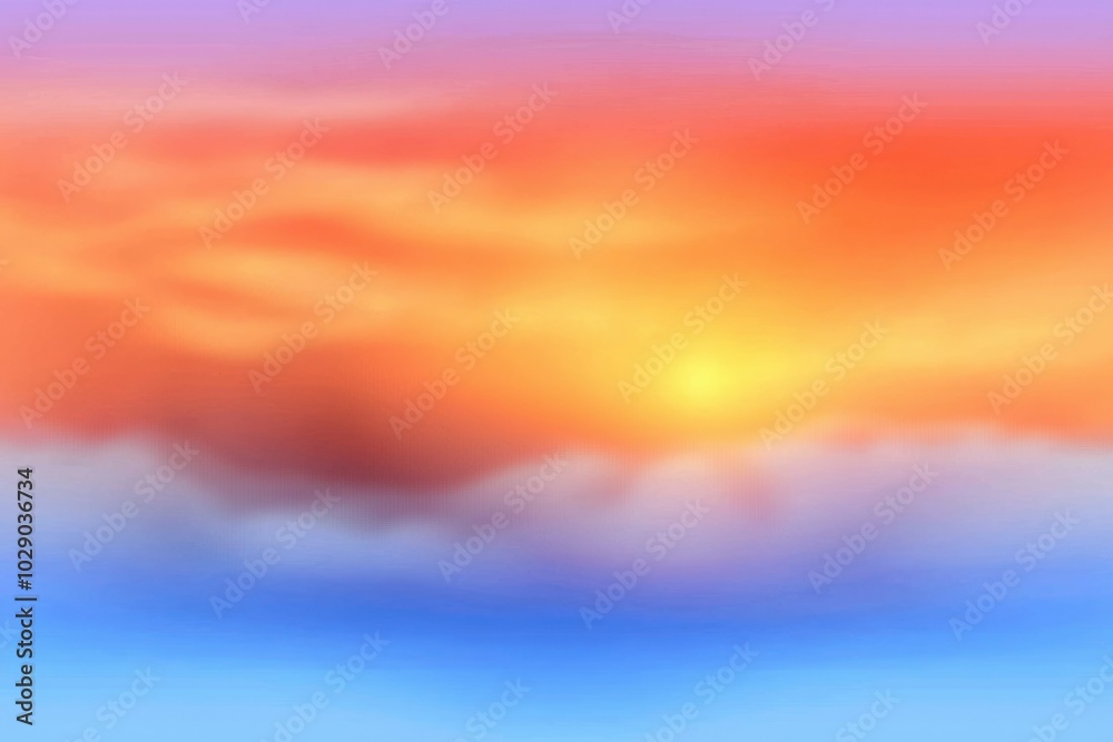 A Blurred Sunset Sky with Layers of Clouds and a Glowing Sun A Blurred Sunset Sky with Layers of Clouds and a Glowing Sun